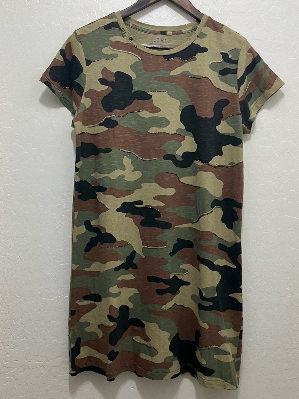 Polo Ralph Lauren Camo Dress Beading & Embroidery Throughout Size M